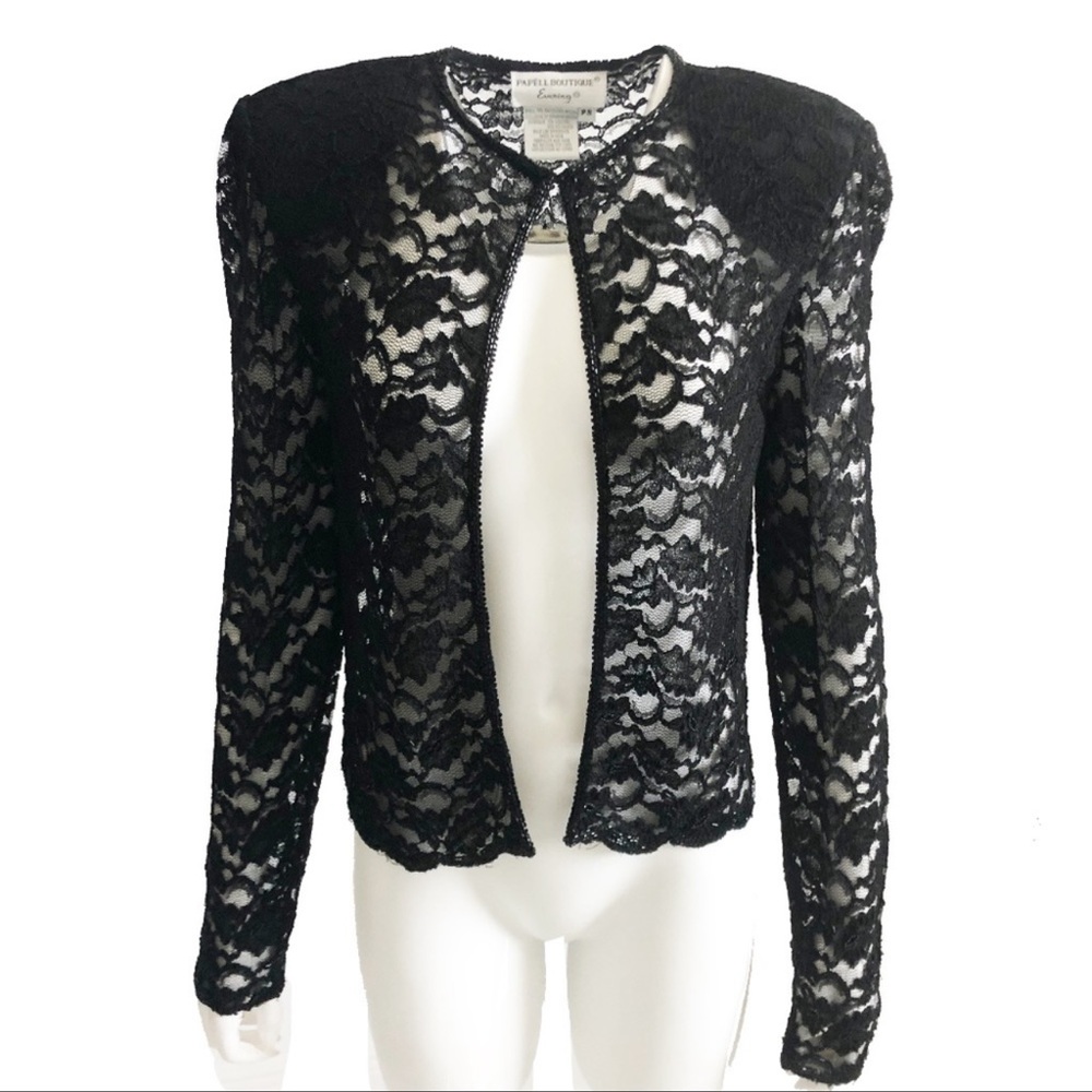 Vintage Papell Sheer Black Lace Cardi Jacket Size Small